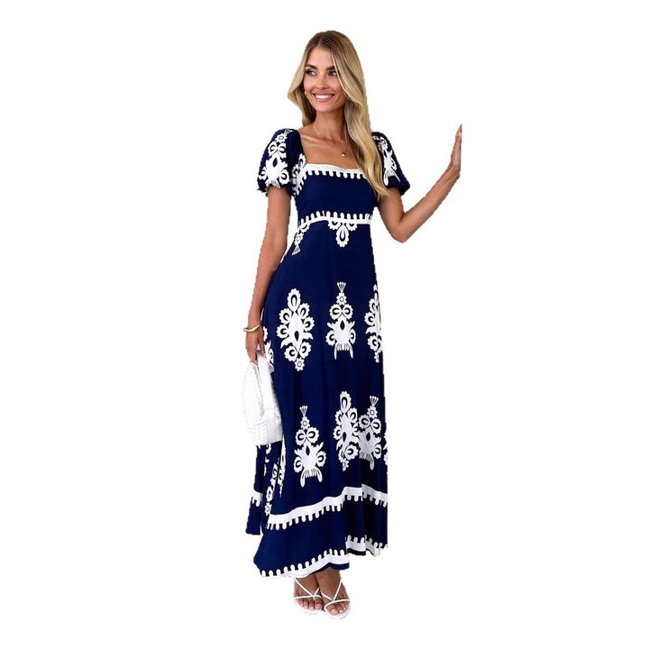 Robe maxi femme avec motif graphique décoratif et manches bouffantes Levoire