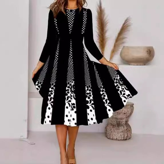 Levoire | Élégante robe imprimée à col rond à manches 3/4