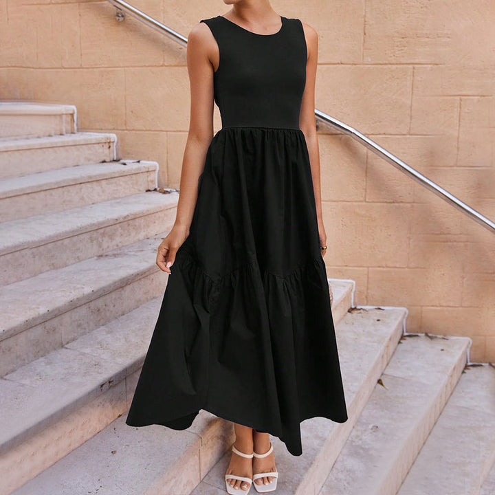 Robe Maxi Rétro Femme avec jupe à volants chic et design sans manches Levoire