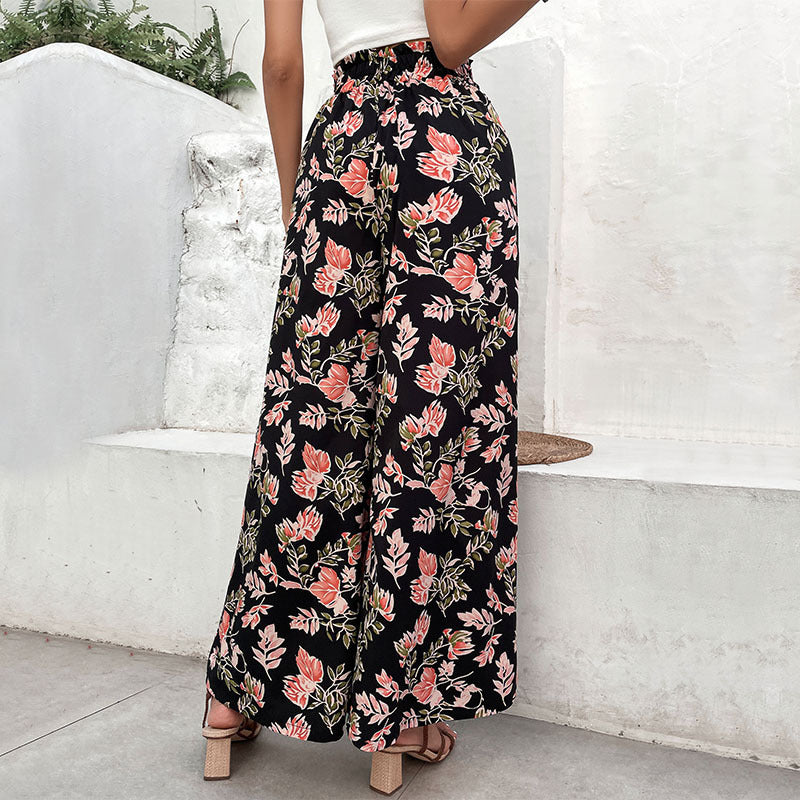 Pantalons palazzo pour femmes avec motif floral et taille élastique Levoire