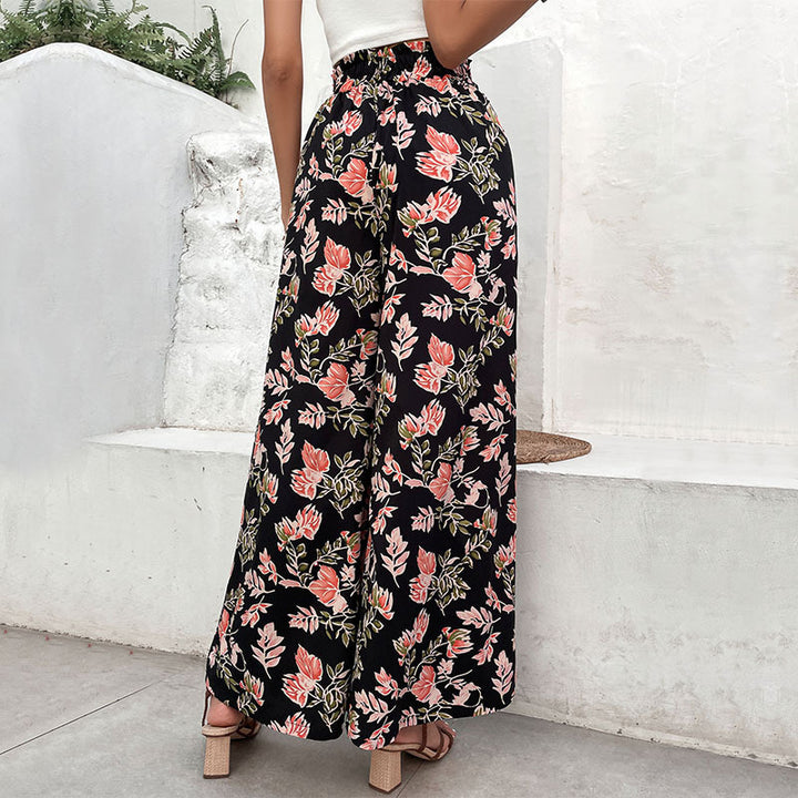 Pantalons palazzo pour femmes avec motif floral et taille élastique Levoire