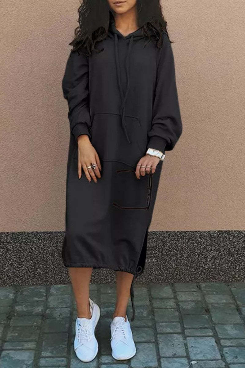 Robe sweat à capuche pour femmes avec poches latérales et ourlet réglable Levoire