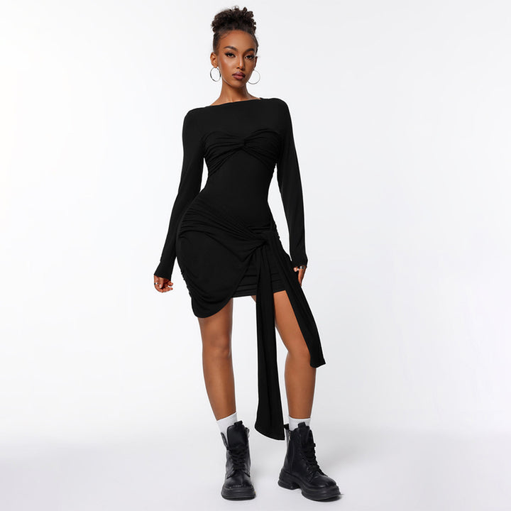 Robe portefeuille ajustée pour femmes avec manches longues et effet de fronces sur le côté Levoire