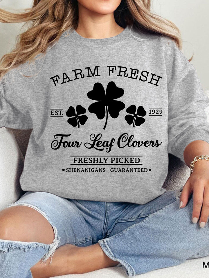 Sweat-shirt de loisirs pour femmes avec motif de trèfle inspiré du vintage et coupe confortable Levoire