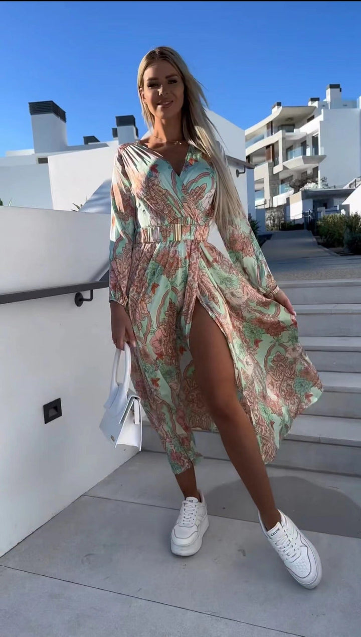 Levoire | Robe haute taille à imprimé mode Vert Clair