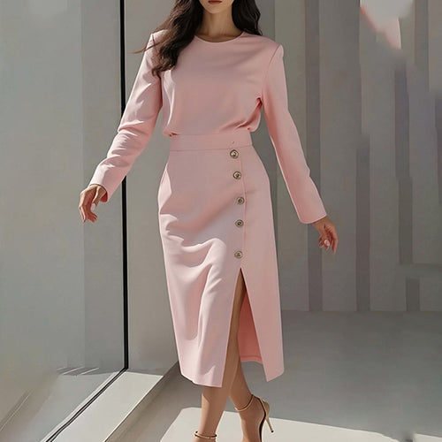 Robe Midi Élégante pour Femmes avec Détail de Bouton et Fente Latérale Levoire