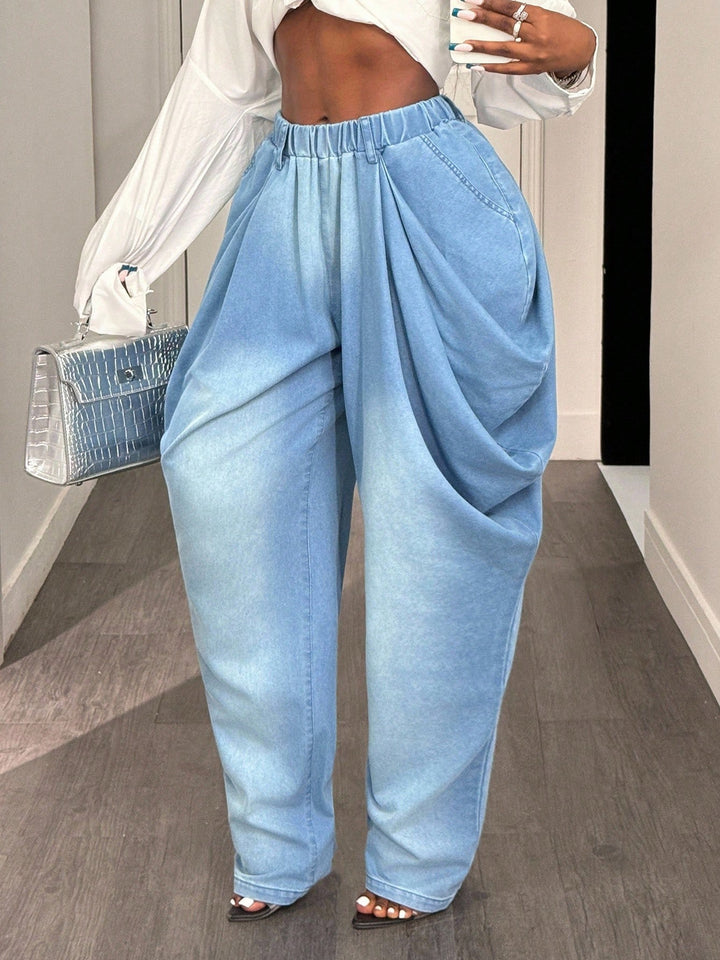 Jeans baggy décontractés pour femmes avec une taille haute et des poches latérales pratiques Levoire