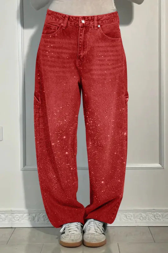 Jeans baggy décontractés pour femmes avec appliqués scintillants Levoire