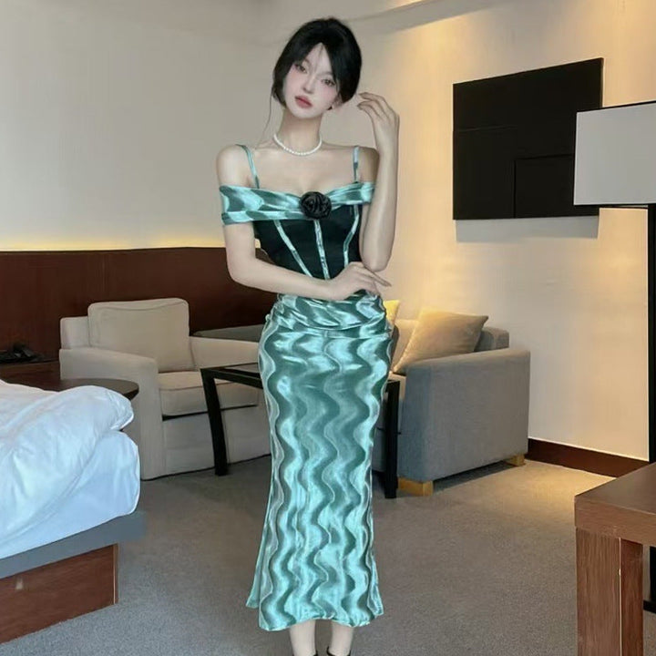 Levoire | Sexy Patchwork À Manches Longues Bodycon Robe Glissante Vert