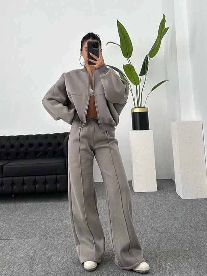 Levoire | Trendik Street Style Veste Pantalon Long Set Khaki
