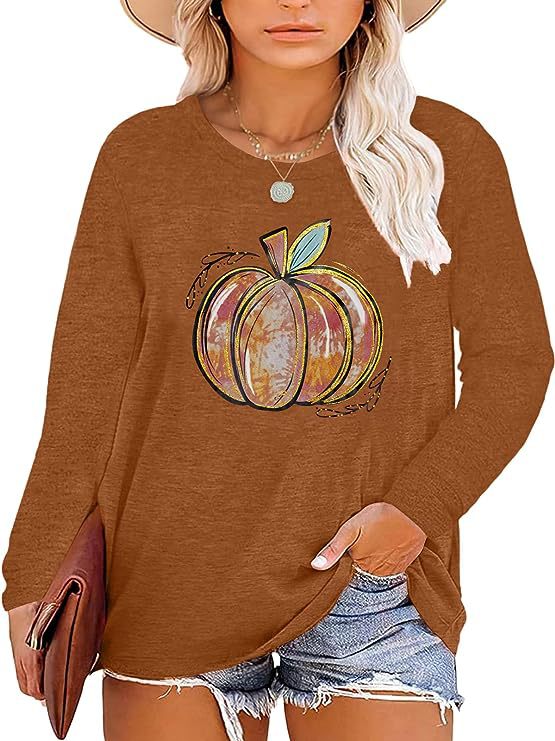 Chemise à manches longues pour femmes avec motif de citrouille d'automne Levoire