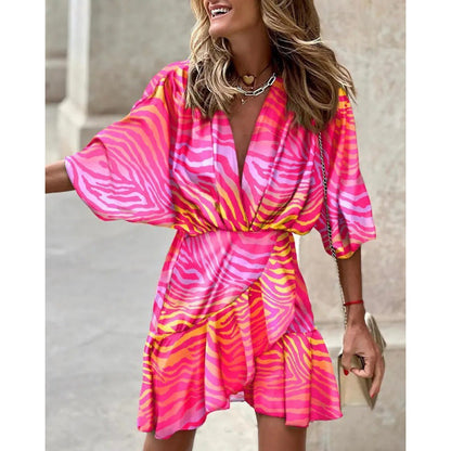 Levoire | Robe à encolure en V asymétrique tendance Fuchsia