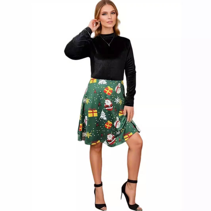 Robe femme à col haut à motif à carreaux avec jupe fluide Levoire