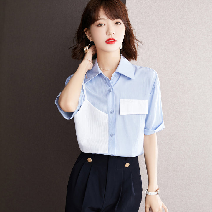 Chemisier à manches courtes femme tendance avec des inserts contrastants Levoire