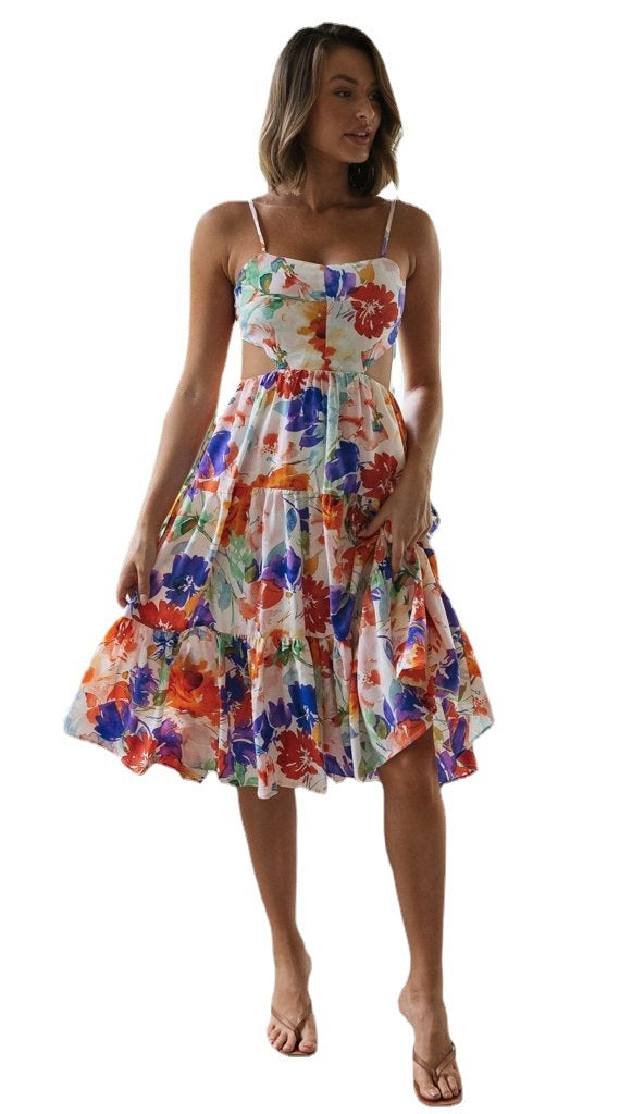 Robe midi-femmes Claudia avec un motif floral ludique et une jupe fluide Levoire