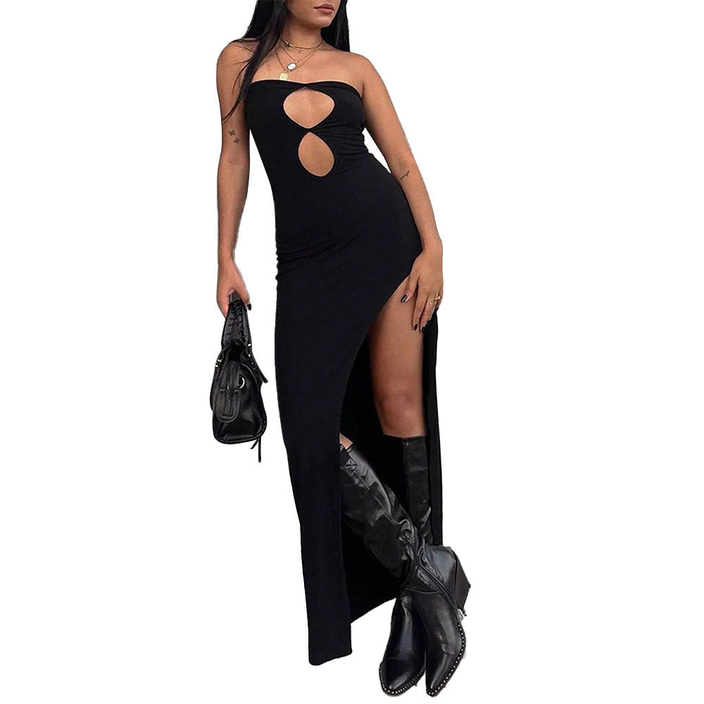 Robe maxi femme avec fente asymétrique et détails découpés Levoire