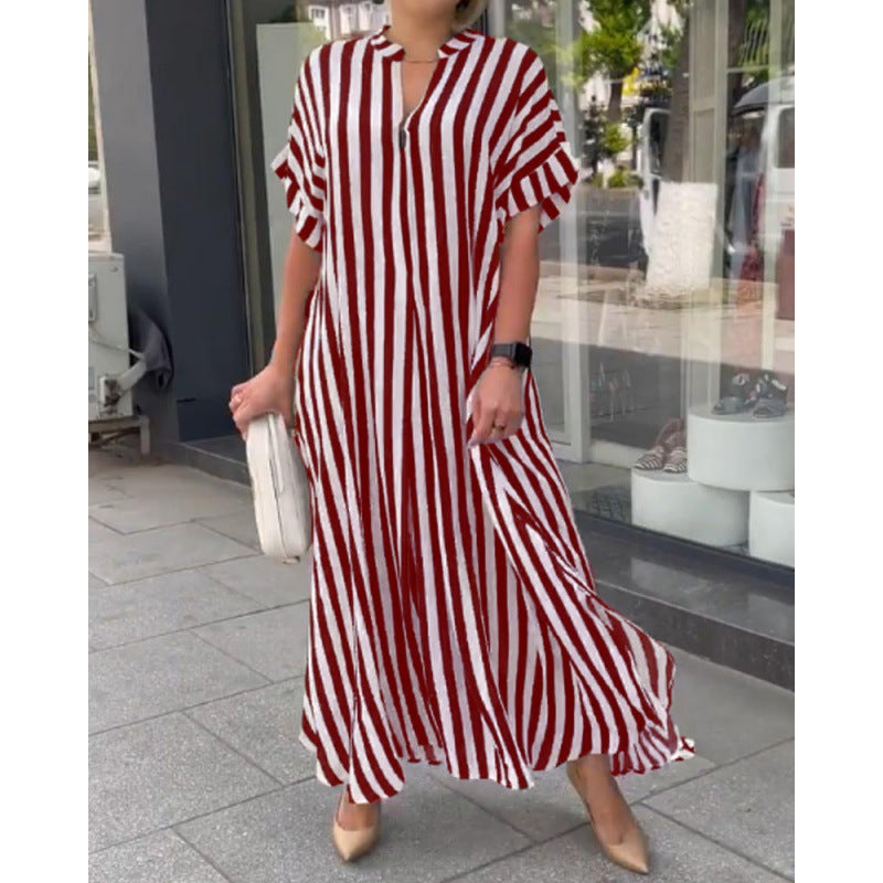Levoire | Trendik rayé imprimé fente longue robe maxi Rot