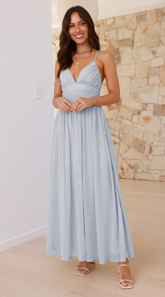 Robe maxi élégante pour femmes avec décolleté en V profond et jupe fluide Levoire