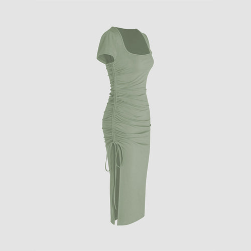 Robe midi ajustée pour femme avec fente latérale et détails froncés Levoire
