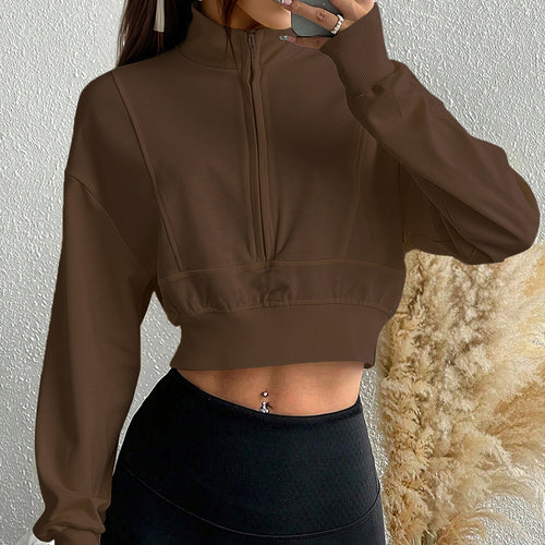 Sweatshirt court pour femmes avec fermeture éclair haute et en matériau doux Levoire