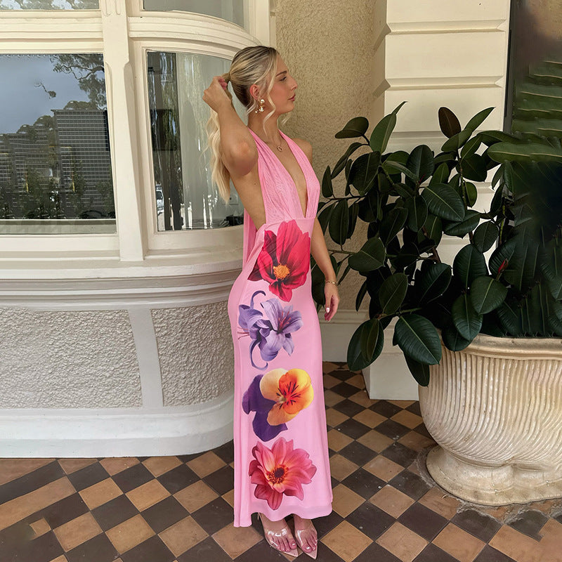 Robe maxi élégante pour femme avec décolleté plongeant et design floral Levoire
