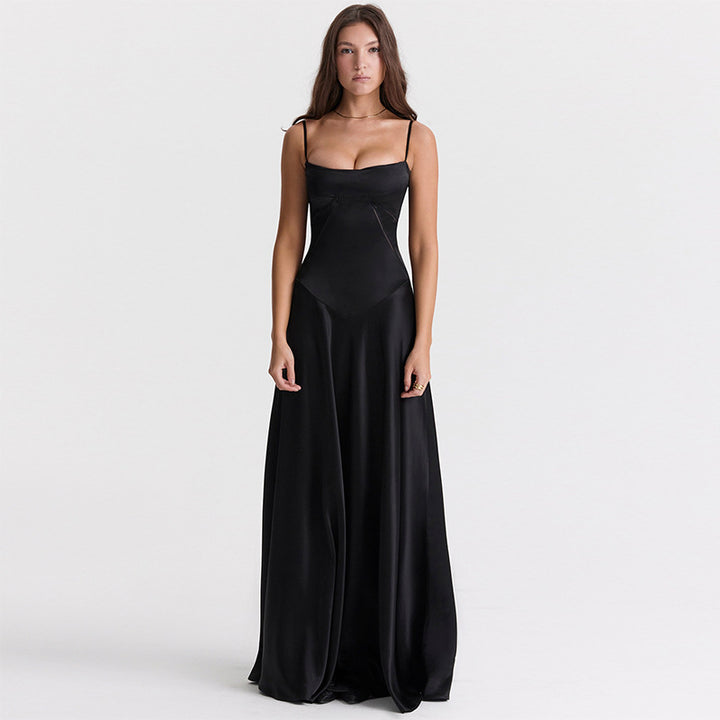 Robe maxi élégante en satin pour femme avec bretelles fines et coupe près du corps Levoire