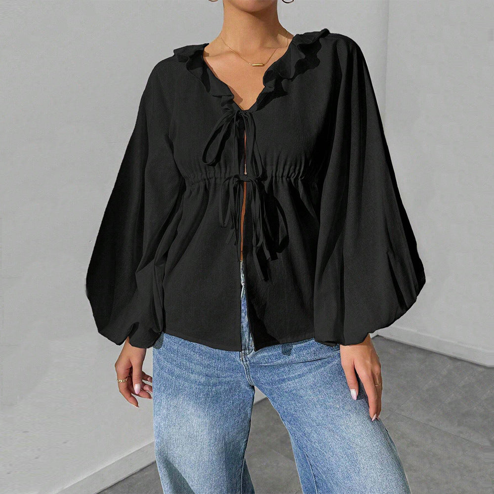 Chemisier style blouse pour femmes avec des manches volumineuses et des détails en volants Levoire