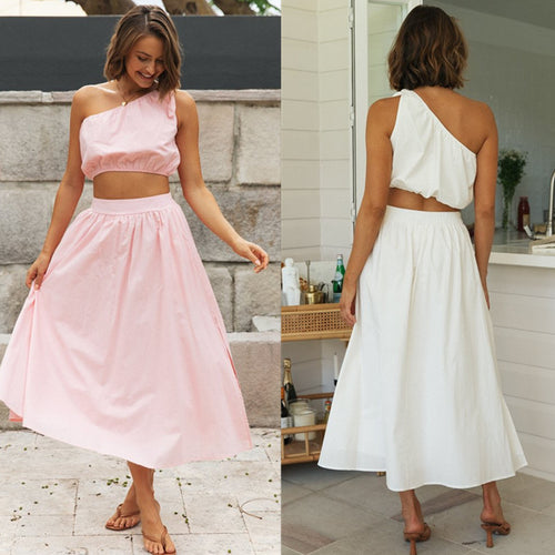 Ensemble femme deux pièces avec haut asymétrique et jupe fluide Levoire