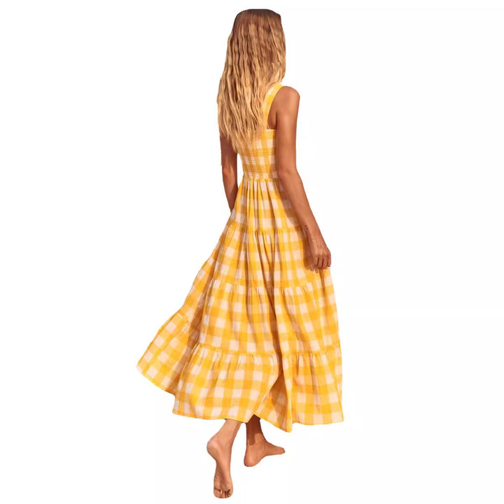 Robe maxi d'été pour femme avec motif à carreaux et coupe fluide Levoire