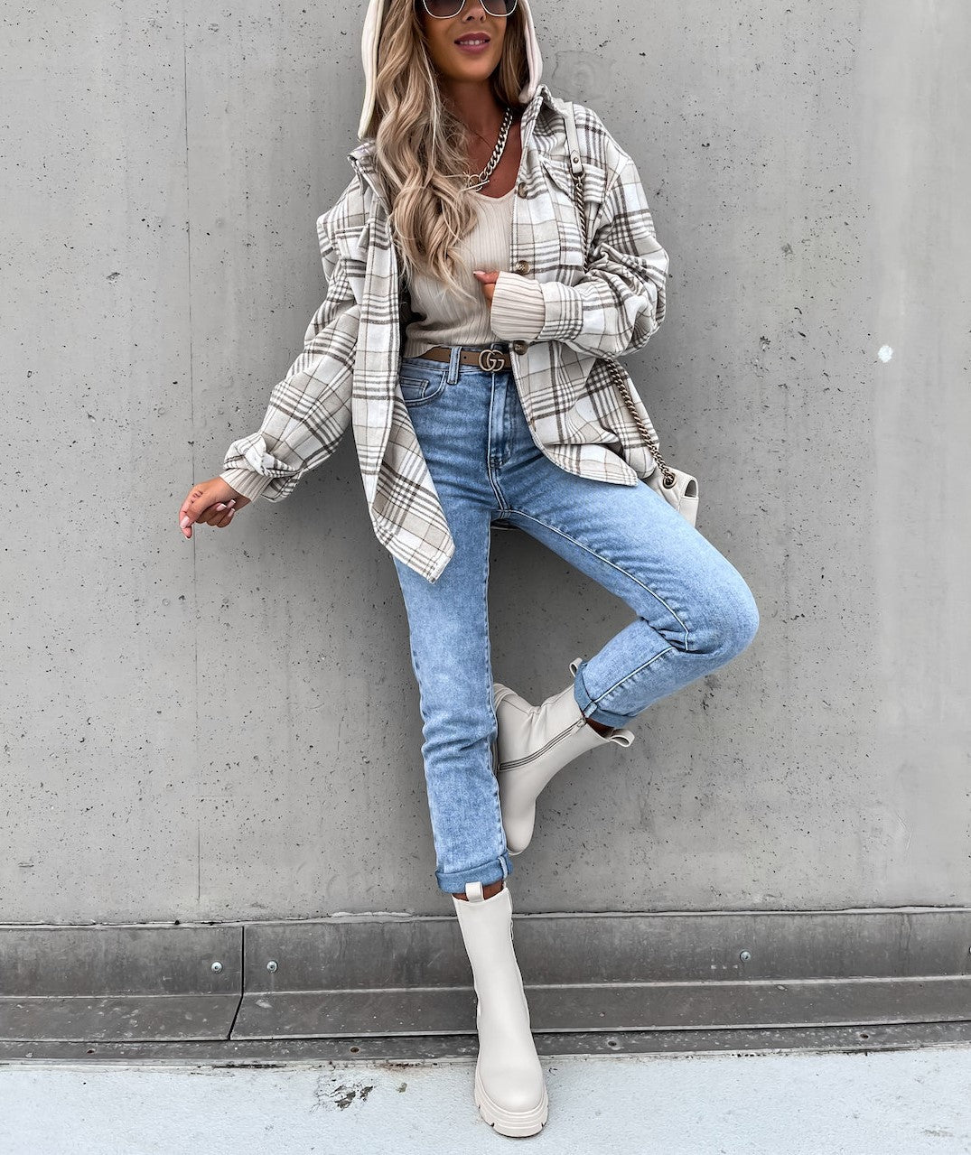 Levoire | Style De Rue Chic Veste À Carreaux Avec Capuche