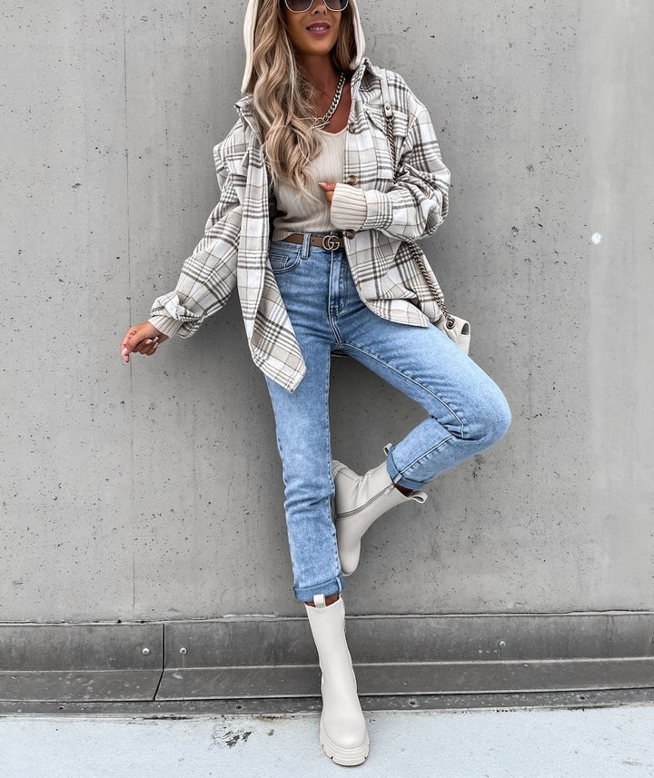 Levoire | Style De Rue Chic Veste À Carreaux Avec Capuche