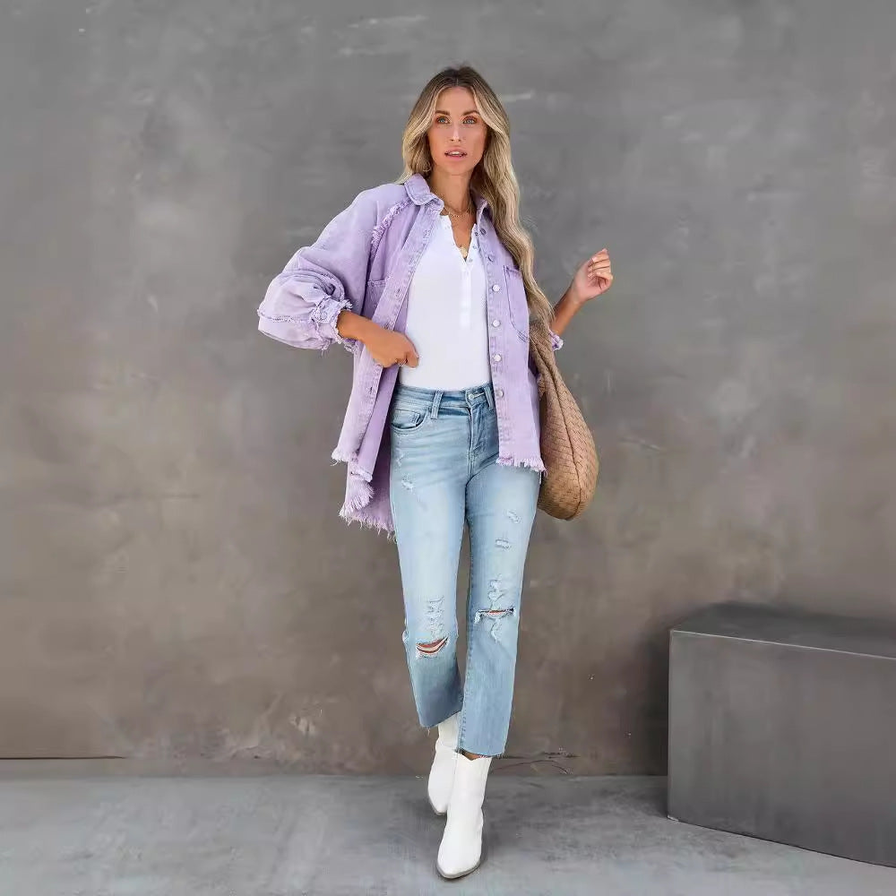 Chemise en denim surdimensionnée pour femmes avec des franges Levoire