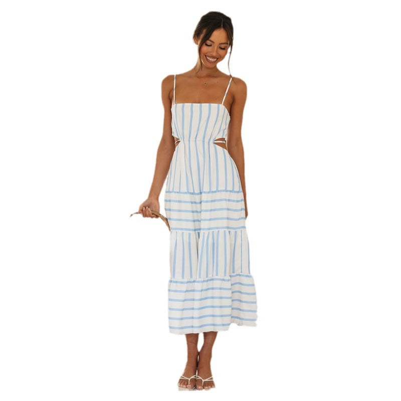 Robe maxi pour femmes avec design rayé et éléments découpés Levoire