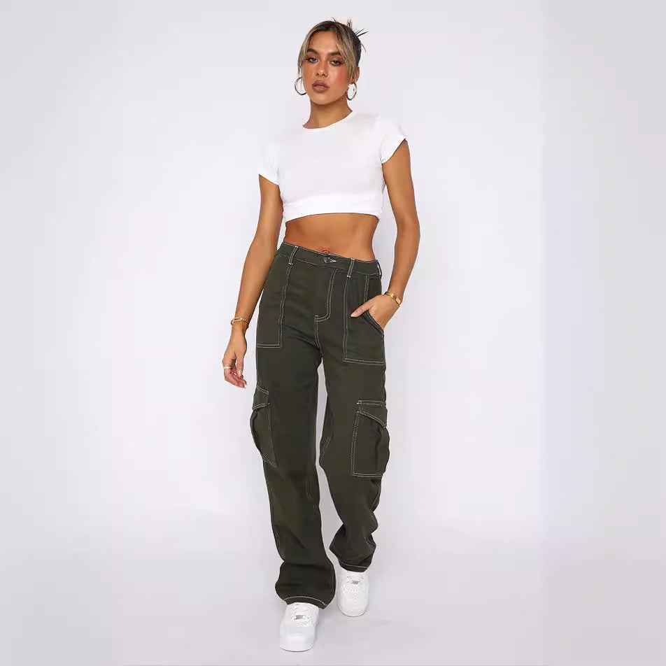 Pantalons cargo pour femmes au style urbain décontracté avec taille haute et poches latérales pratiques Levoire