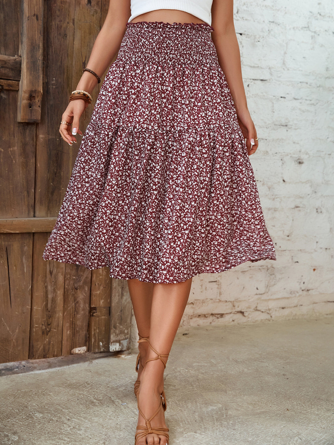 Jupe midi pour femmes avec taille élastique et motif floral Levoire