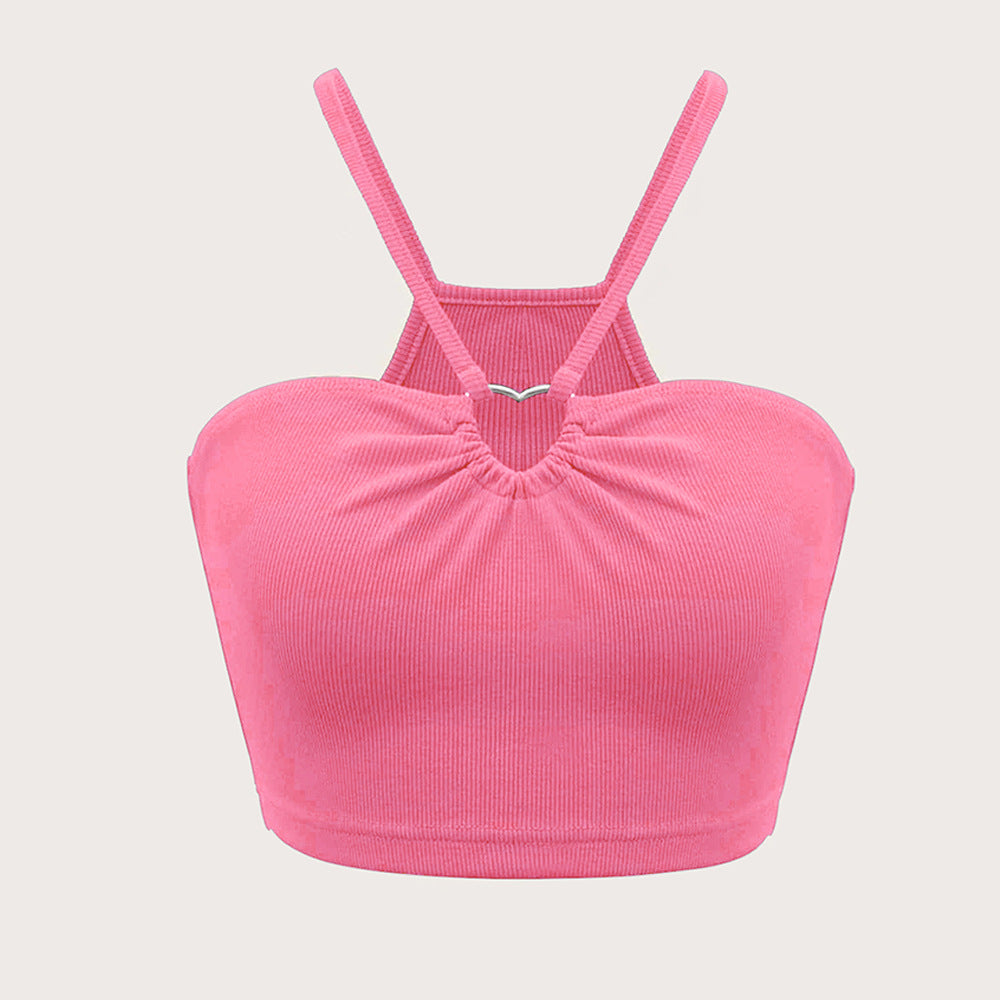 T-shirt court pour femmes avec des bretelles spaghetti réglables et un effet de drapé élégant Levoire