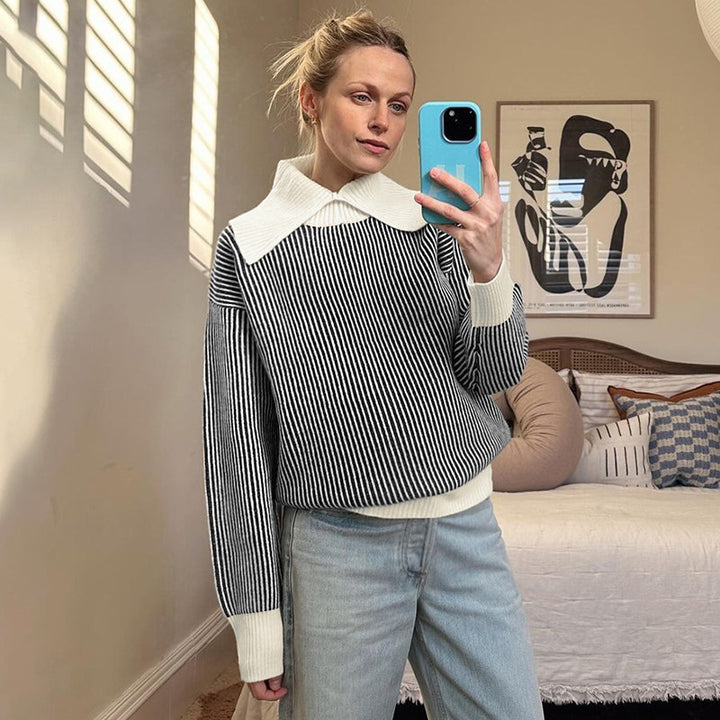 Pull femme avec motif rayé à la mode et col élégant Levoire