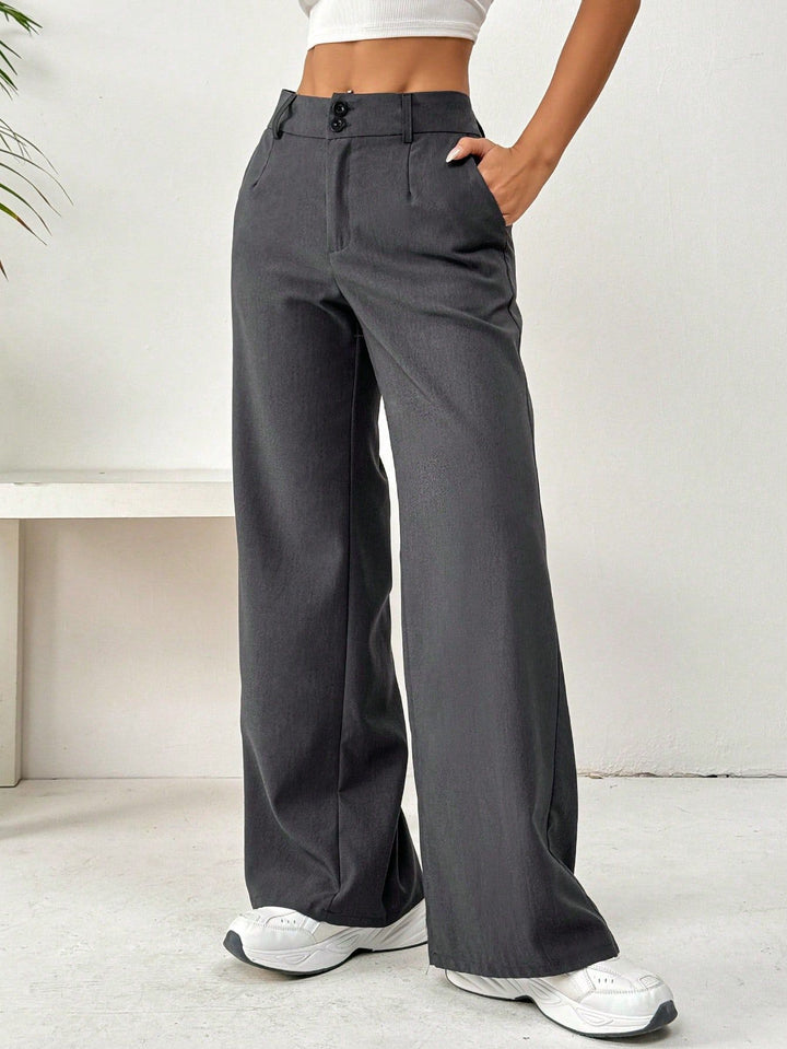 Pantalons larges décontractés pour femmes avec taille haute et élégants détails de boutons Levoire