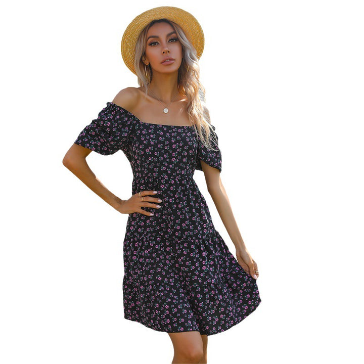 Robe florale rétro pour femmes avec larges manches bouffantes et jupe volumineuse Levoire