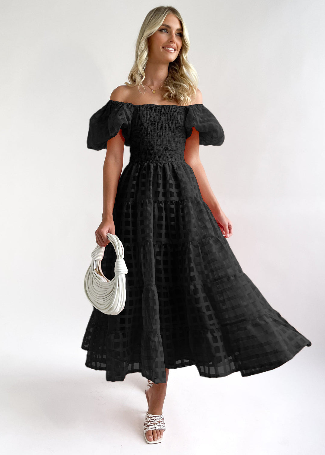 Robe maxi pour femmes avec manches bouffantes et haut élastique Levoire