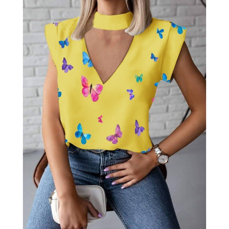 Top féminin avec décolleté en V profond et choker à la mode Levoire