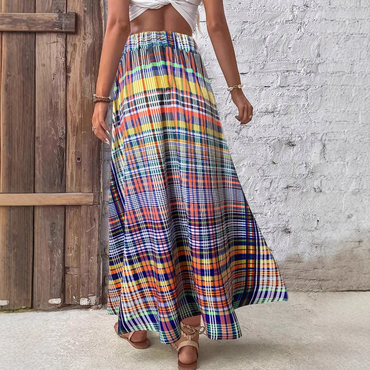 Jupe maxi pour femmes avec un motif à carreaux coloré et une coupe fluide Levoire