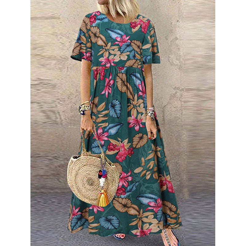 Levoire | Robes pour femmes Vintage Imprimé floral Libre Courte à manches Vert