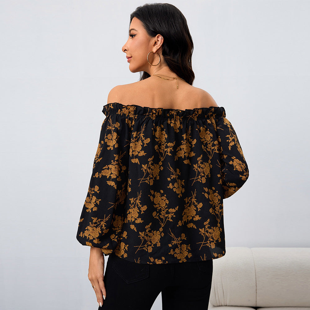 Blouse Femme Off-Shoulder avec Motifs Floraux et Manches Élastiques Levoire