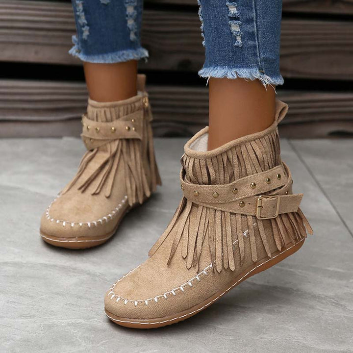 Levoire | Bottines Boho Avec Ornements Et Boucles Pour Femmes Beige