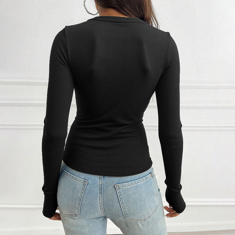 Chemise à manches longues pour femmes avec un décolleté en V à la mode et un design à boutons Levoire