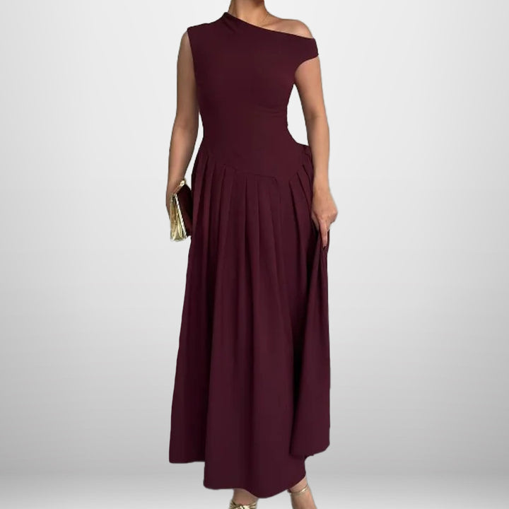 Robe maxi élégante à épaule unique pour femme avec plissés et jupe fluide Levoire