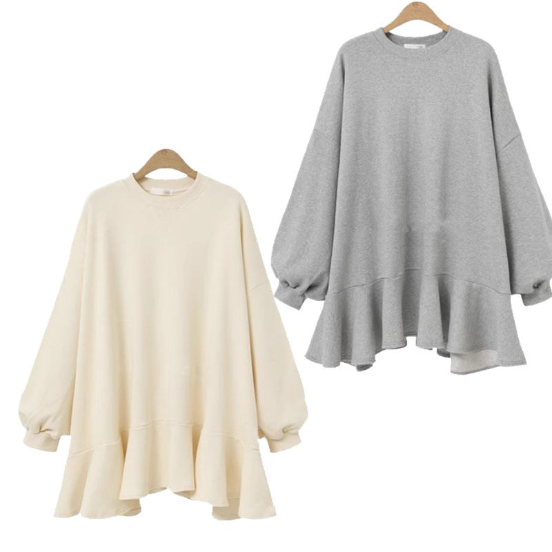 Robe sweat-shirt surdimensionnée pour femmes avec ourlet volumineux à volants Levoire