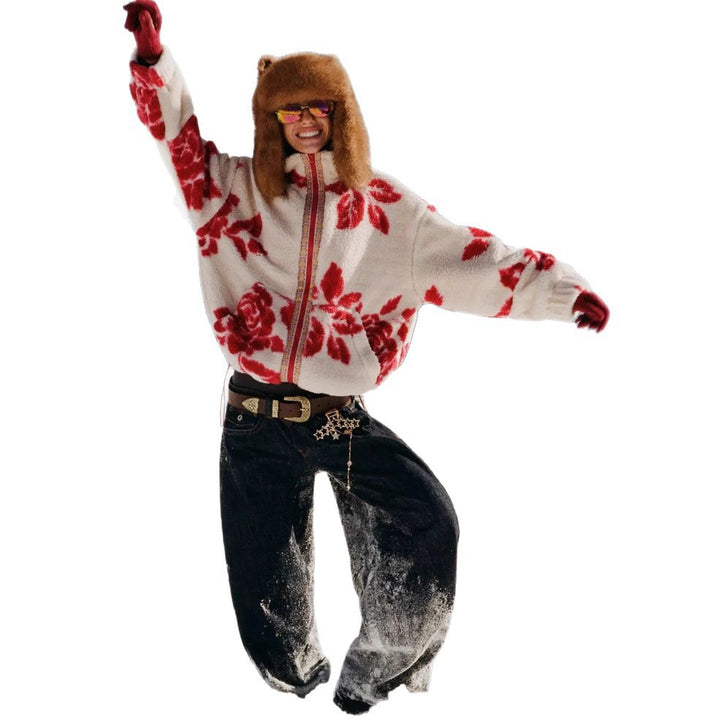 Veste en fleece pour femme avec motif floral et col montant Levoire