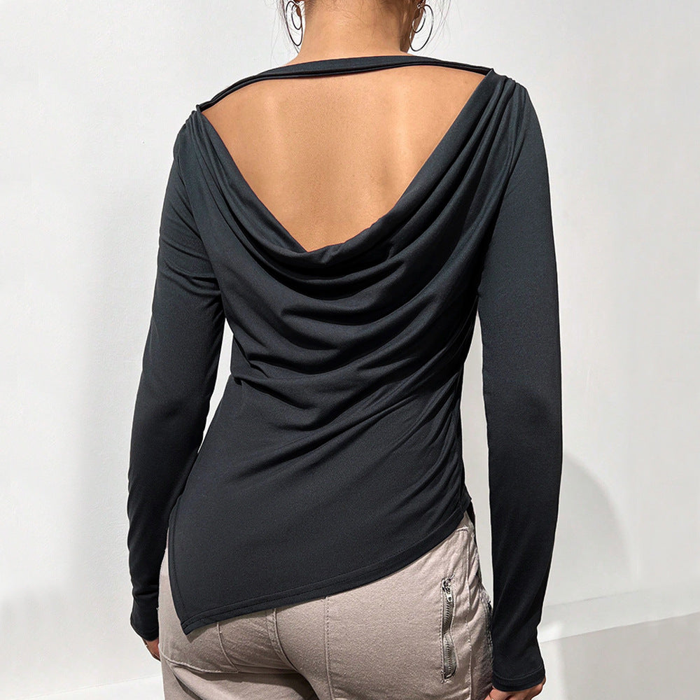 Blouse à manches longues pour femmes avec col cascade décontracté et partie arrière élégante Levoire